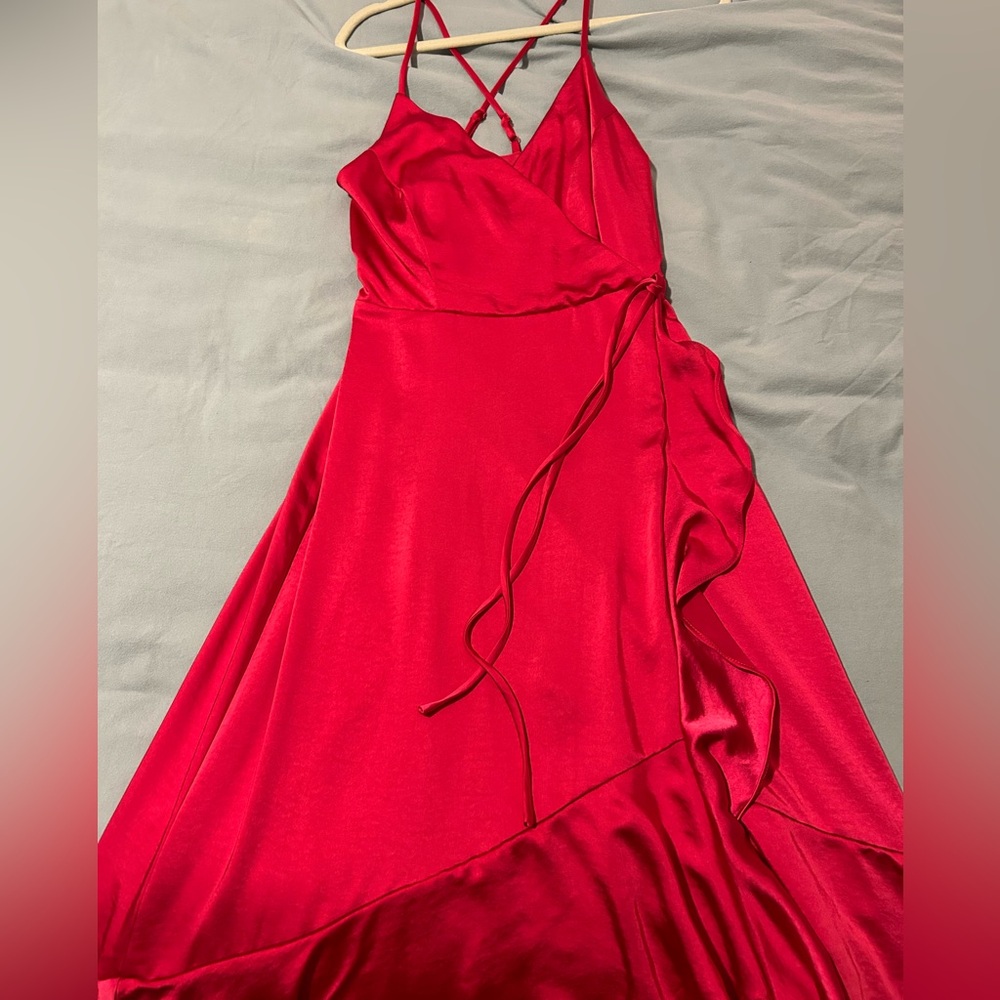 Hot pink fuschia elegant maxi dress with adjustable cross straps and slit